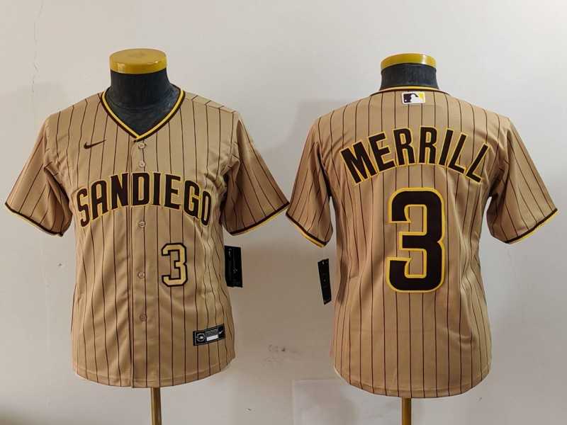 Youth San Diego Padres #3 Jackson Merrill Tan 2023 Cool Base Stitched Jerseys->mlb youth jerseys->MLB Jersey